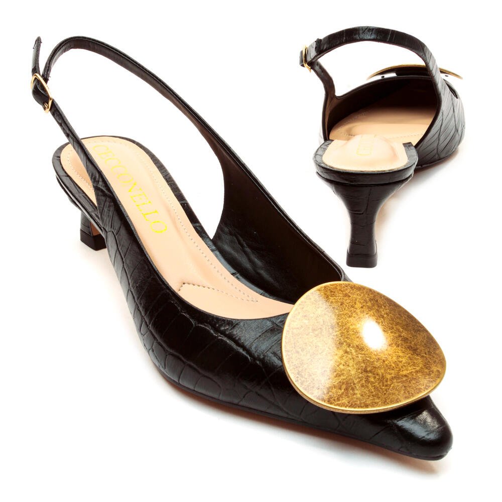 Slingback Couro Preto Salto Baixo Cecconello 2639002-3 Preto 5