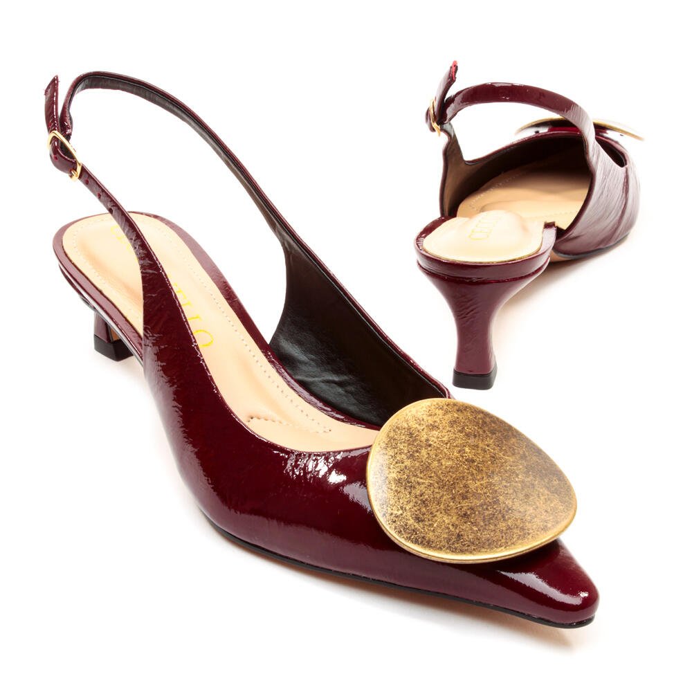 Slingback Couro Bordô Salto Baixo Cecconello 2639002-6 Bordô 5