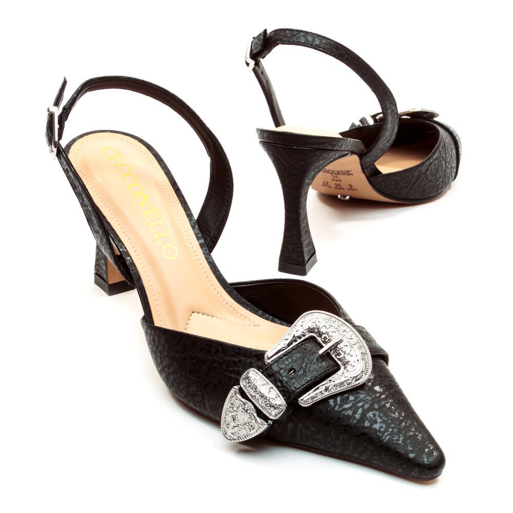 Slingback Couro Preto Salto Médio Cecconello 2640001-2 Preto 5