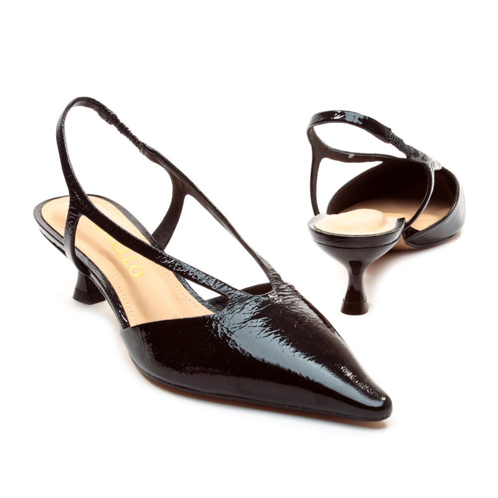 Slingback Couro Preto Salto Baixo Cecconello 2615001-3 Preto 5