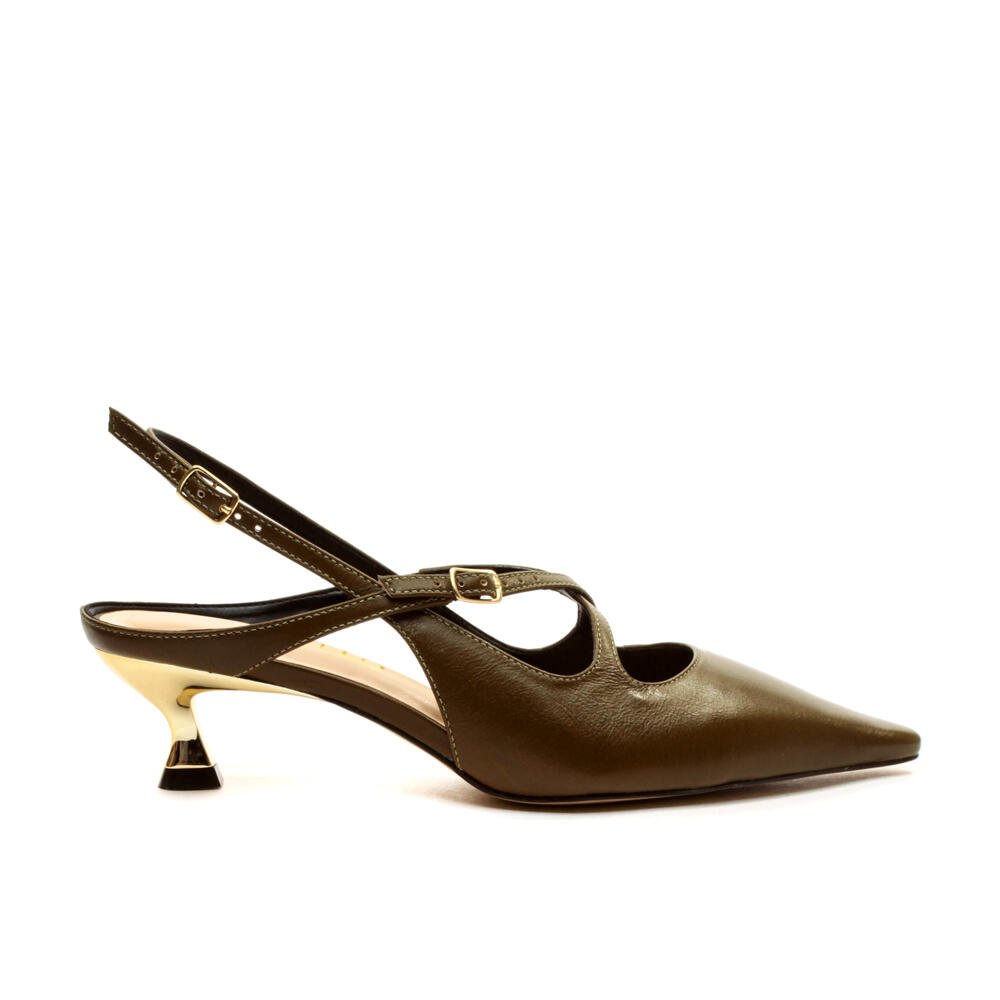 Slingback Couro Verde Salto Baixo Cecconello 2615003-1