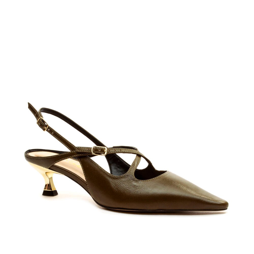 Slingback Couro Verde Salto Baixo Cecconello 2615003-1 Verde 3