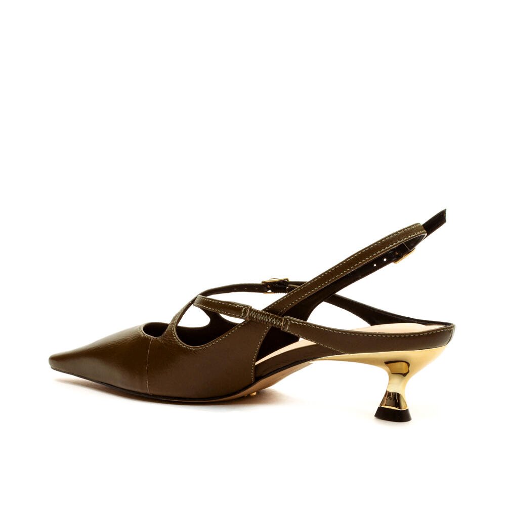 Slingback Couro Verde Salto Baixo Cecconello 2615003-1 Verde 4