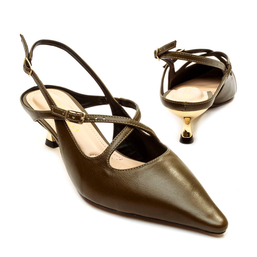 Slingback Couro Verde Salto Baixo Cecconello 2615003-1 Verde 5