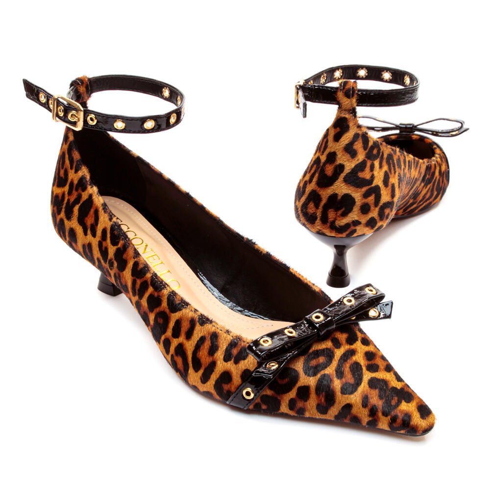 Scarpin Couro Onça Salto Baixo Cecconello 2615011-4 Onça/Camel 5