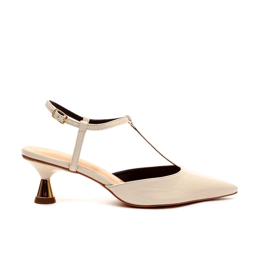 Slingback Couro Off White Salto Médio Cecconello 2620006-2