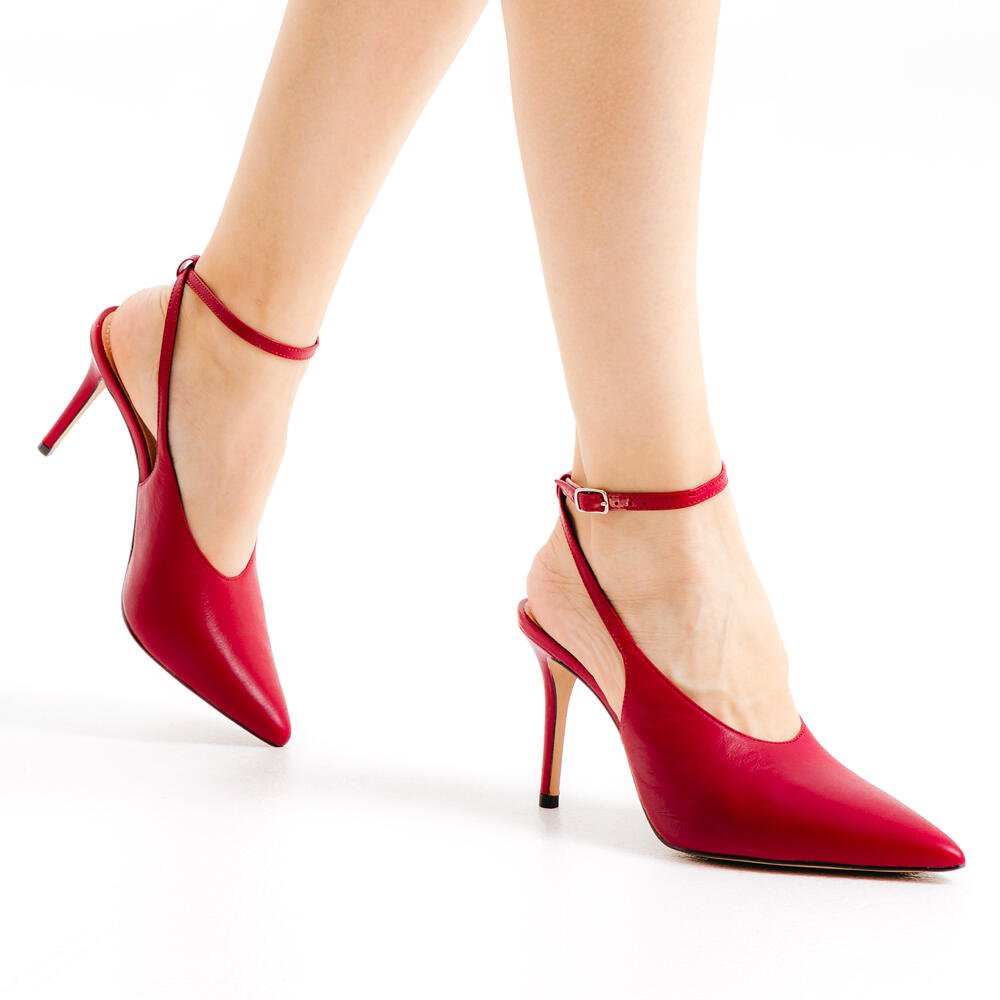Slingback Couro Vermelho Salto Alto Cecconello 2643001-1 Vermelho 5