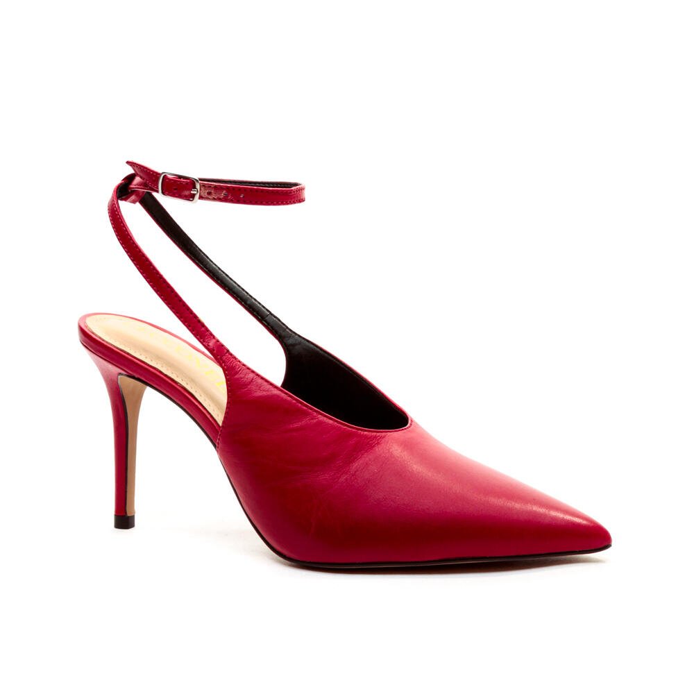 Slingback Couro Vermelho Salto Alto Cecconello 2643001-1