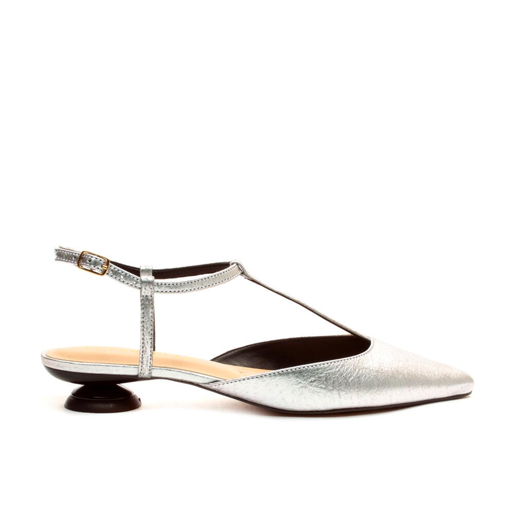 Slingback Couro Prata Salto Baixo Cecconello 2644001-2
