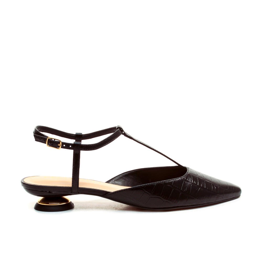 Slingback Couro Preto Salto Baixo Cecconello 2644001-3