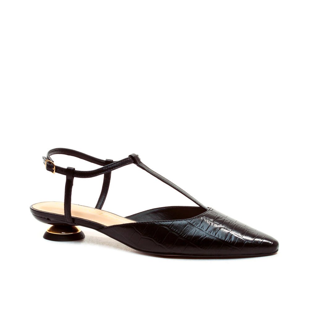 Slingback Couro Preto Salto Baixo Cecconello 2644001-3 Preto 2
