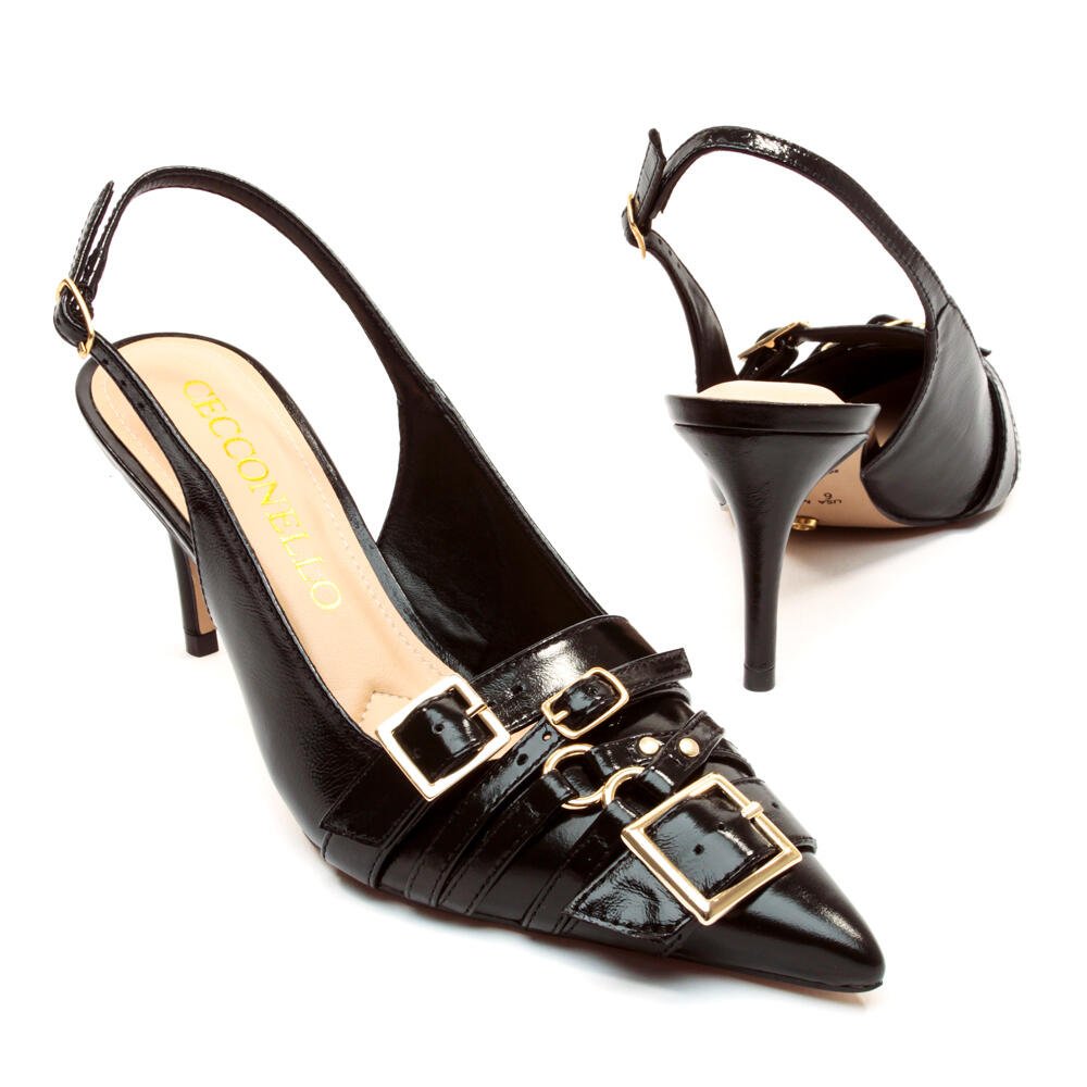 Slingback Couro Preto Salto MÉdio Cecconello 2658001-2 Preto 5