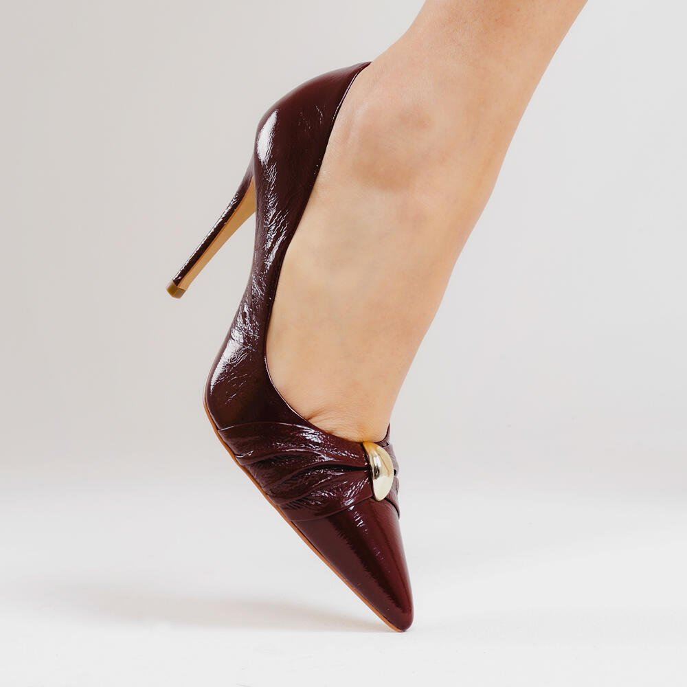 Scarpin Couro Bordô Salto Alto Cecconello 2624012-2 Bordô 2