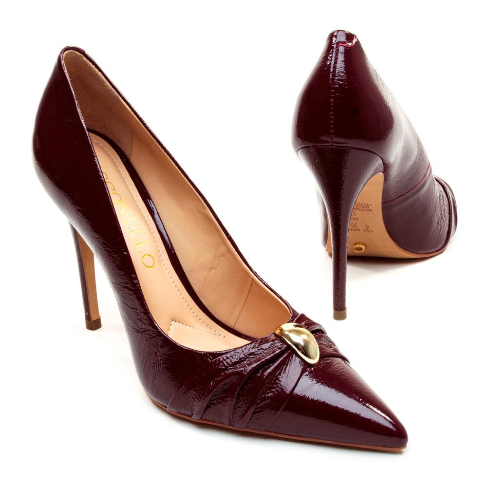 Scarpin Couro Bordô Salto Alto Cecconello 2624012-2 Bordô 5