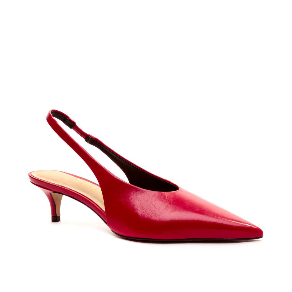 Slingback Couro Vermelho Salto Baixo Cecconello 2629002-8 Vermelho 3