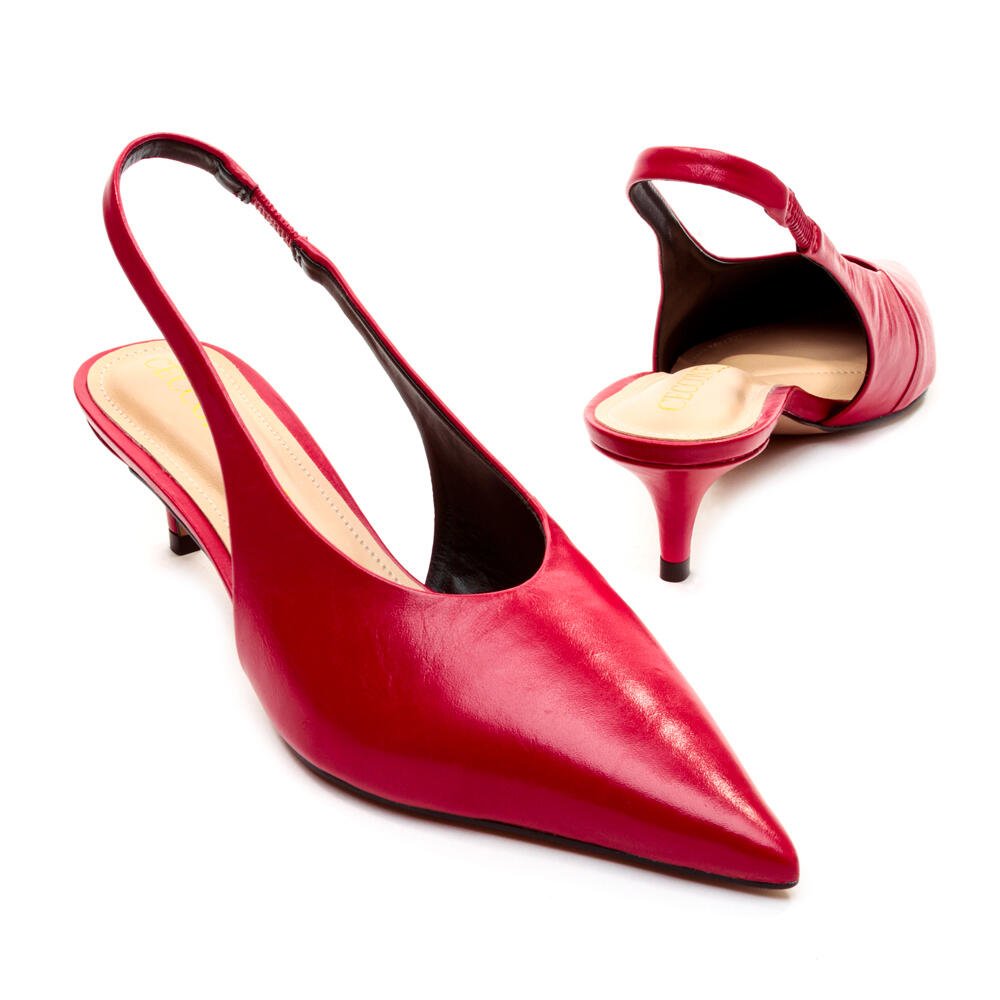 Slingback Couro Vermelho Salto Baixo Cecconello 2629002-8 Vermelho 5
