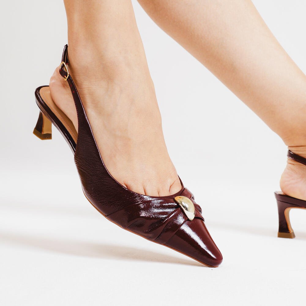 Slingback Couro Bordô Salto Baixo Cecconello 2639011-2 Bordô 2