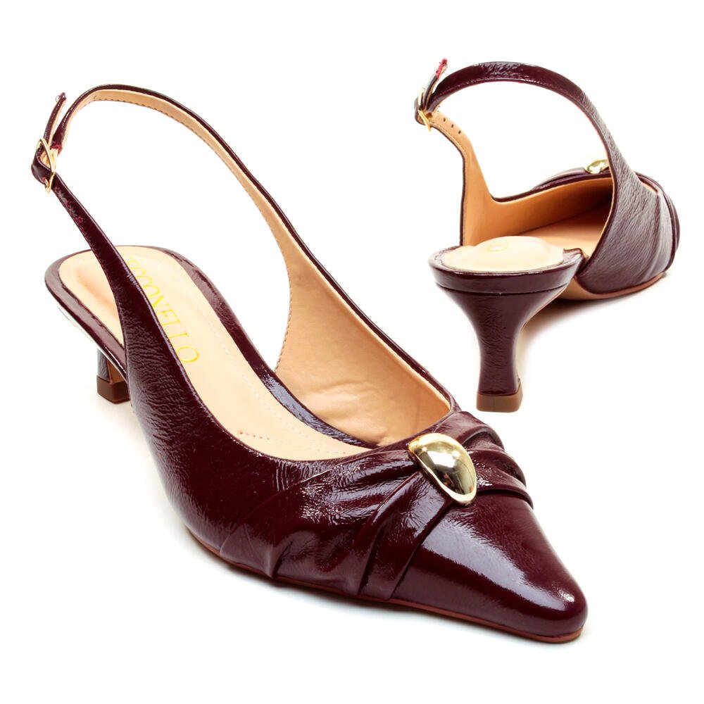 Slingback Couro Bordô Salto Baixo Cecconello 2639011-2 Bordô 5