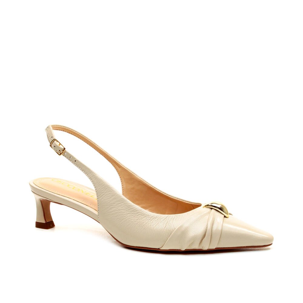 Slingback Couro Off White Salto Baixo Cecconello 2639011-3 Off White 3