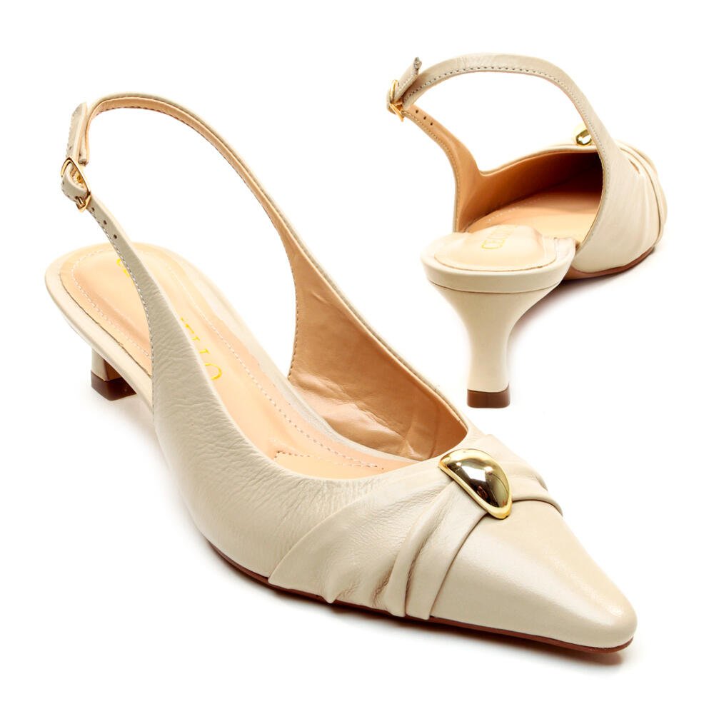 Slingback Couro Off White Salto Baixo Cecconello 2639011-3 Off White 5