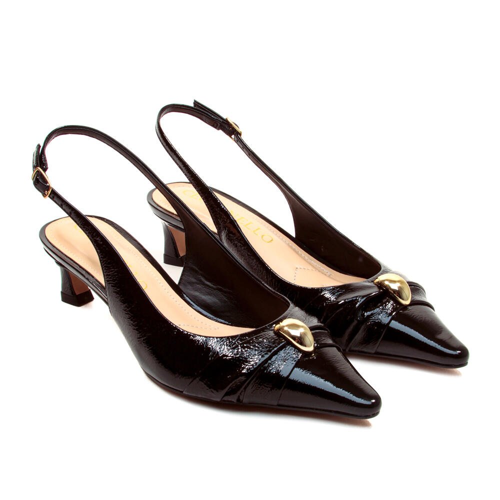 Slingback Couro Preto Salto Baixo Cecconello 2639011-5 Preto 4