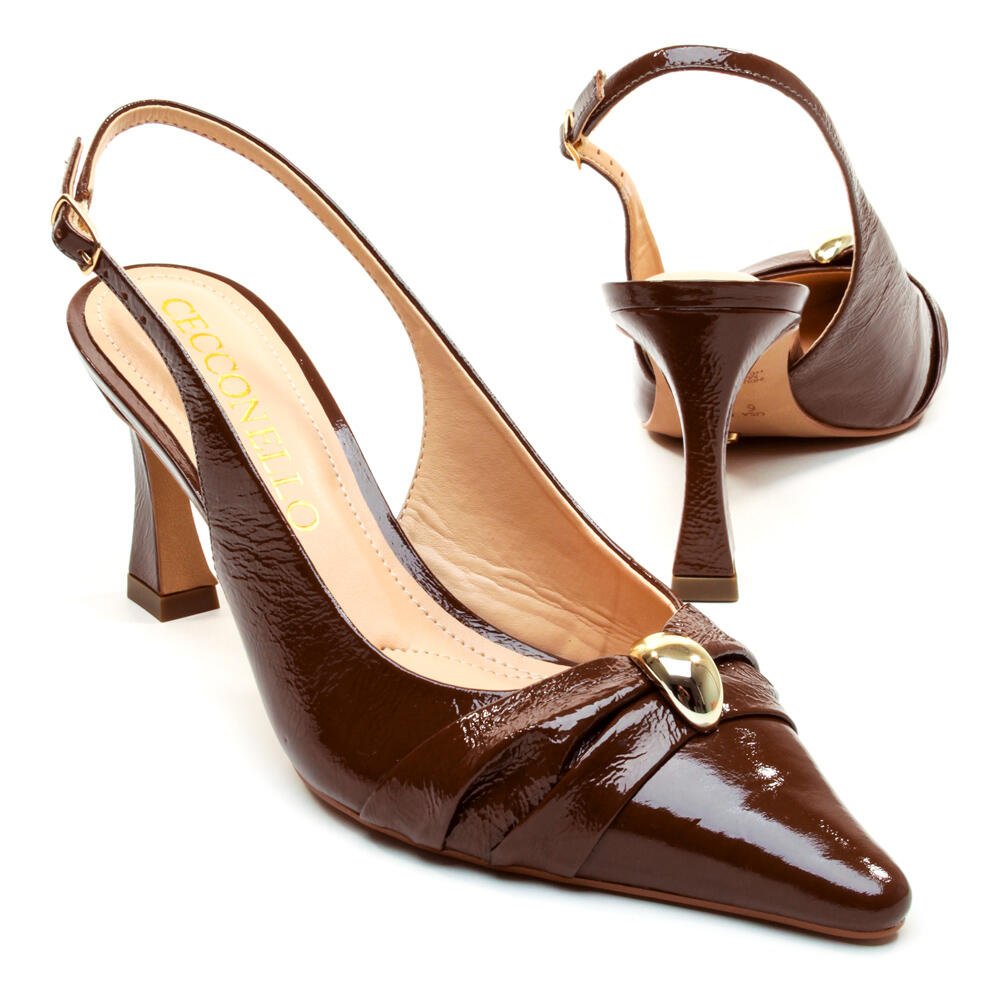 Slingback Couro Marrom Salto Médio Cecconello 2640008-1 Marrom 5