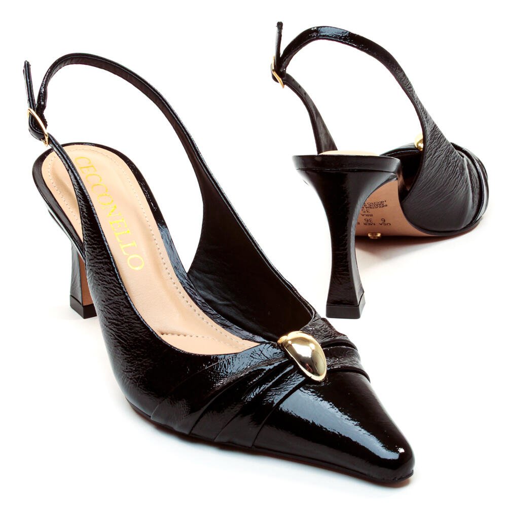 Slingback Couro Preto Salto Médio Cecconello 2640008-3 Preto 5