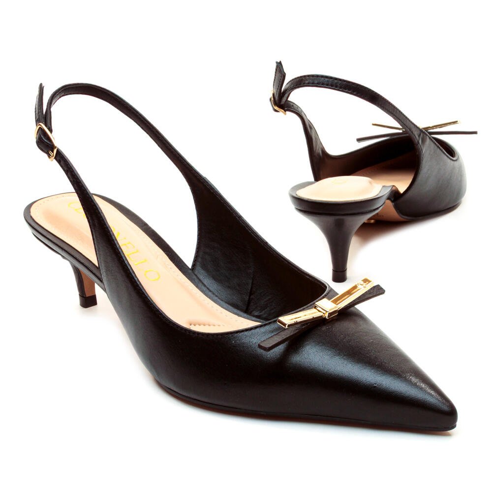 Slingback Couro Preto Salto Baixo Cecconello 2629013-1 Preto 4
