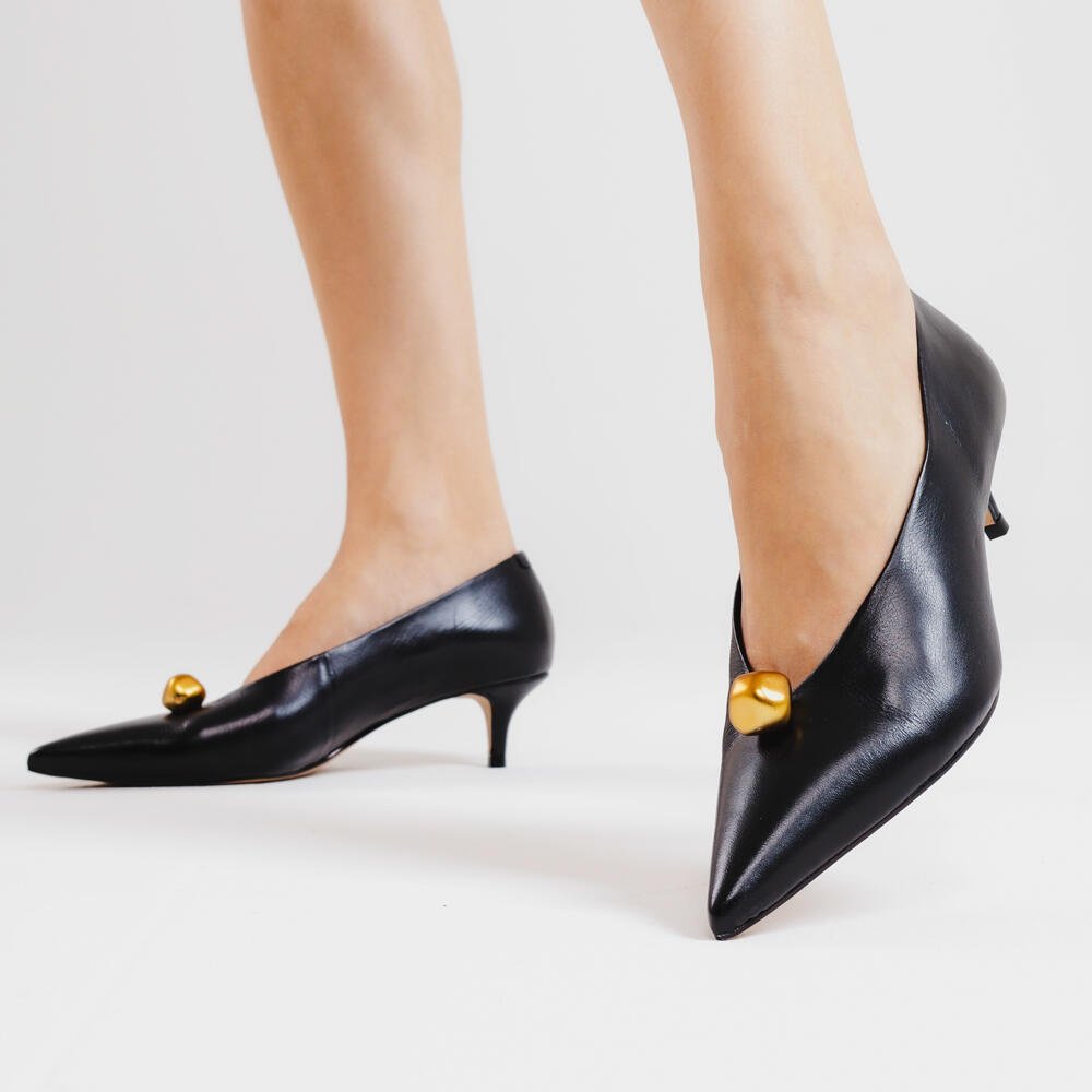 Scarpin Couro Preto Salto Baixo Cecconello 2629014-1 Preto 3