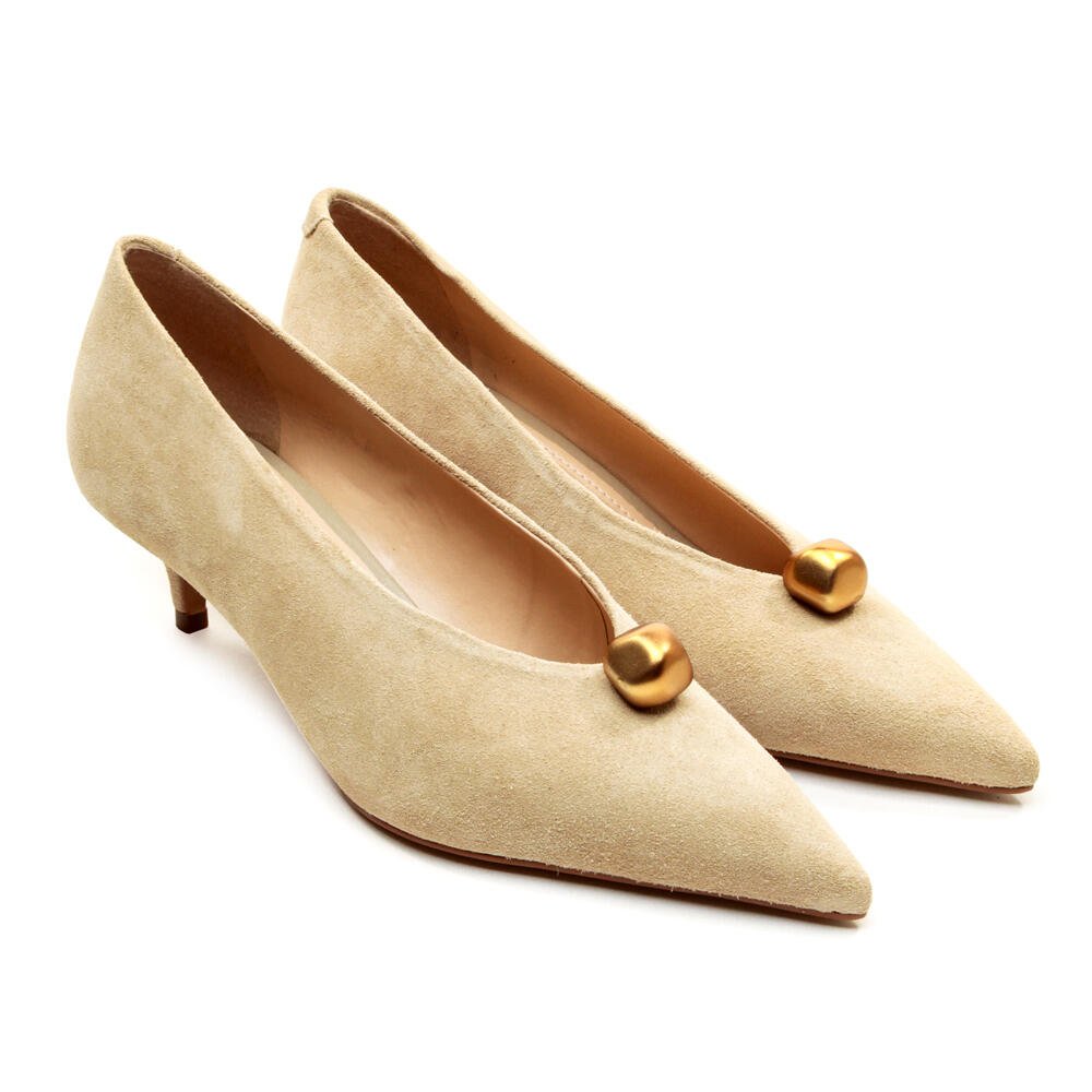 Scarpin Couro Creme Salto Baixo Cecconello 2629014-2 Creme 5