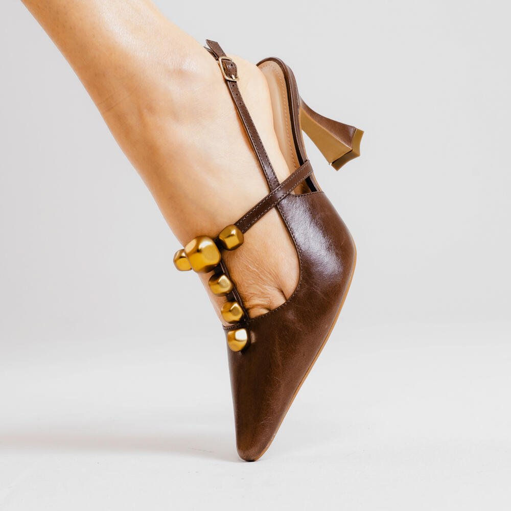 Slingback Couro Marrom Salto Médio Cecconello 2632011-1 Marrom 1