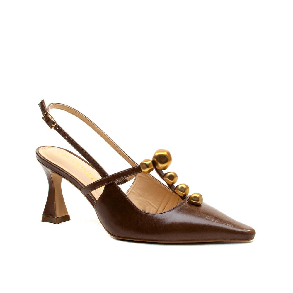 Slingback Couro Marrom Salto Médio Cecconello 2632011-1 Marrom 2