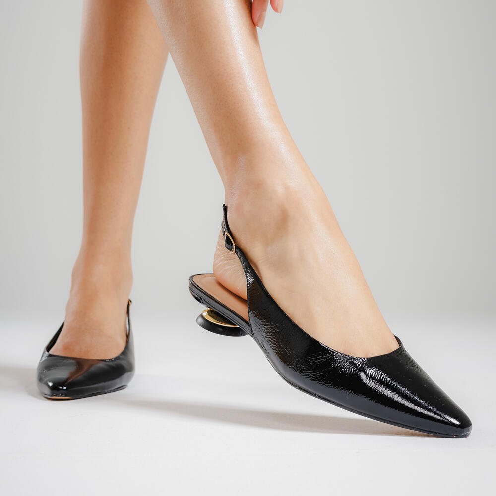 Slingback Couro Preto Salto Baixo Cecconello 2645001-13 Preto 2