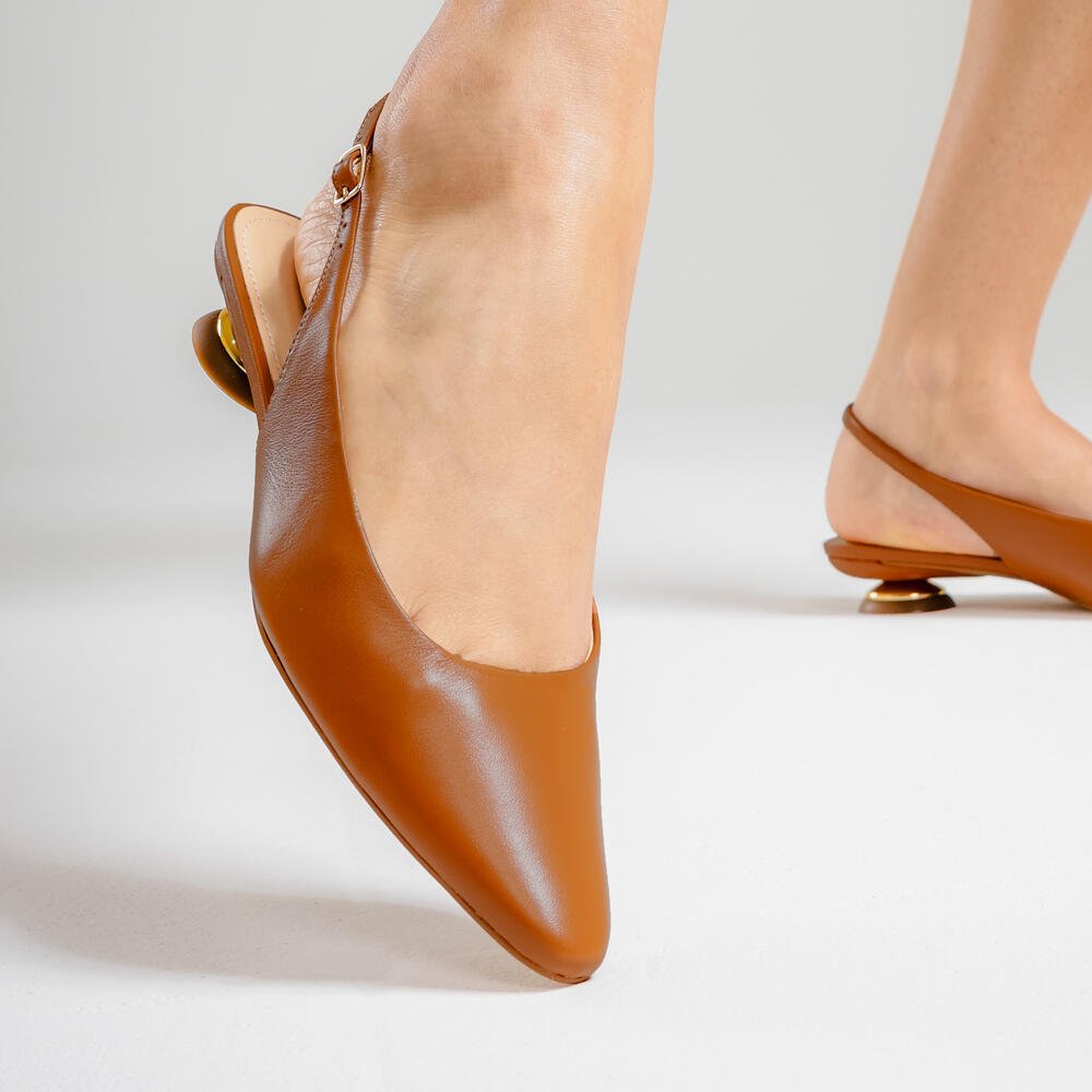 Slingback Couro Marrom Salto Baixo Cecconello 2645001-14 Marrom 2