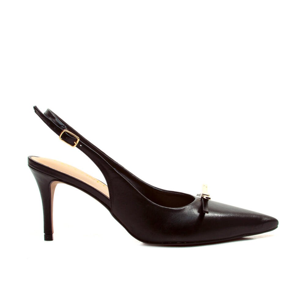 Slingback Couro Preto Salto MÉdio Cecconello 2658009-4