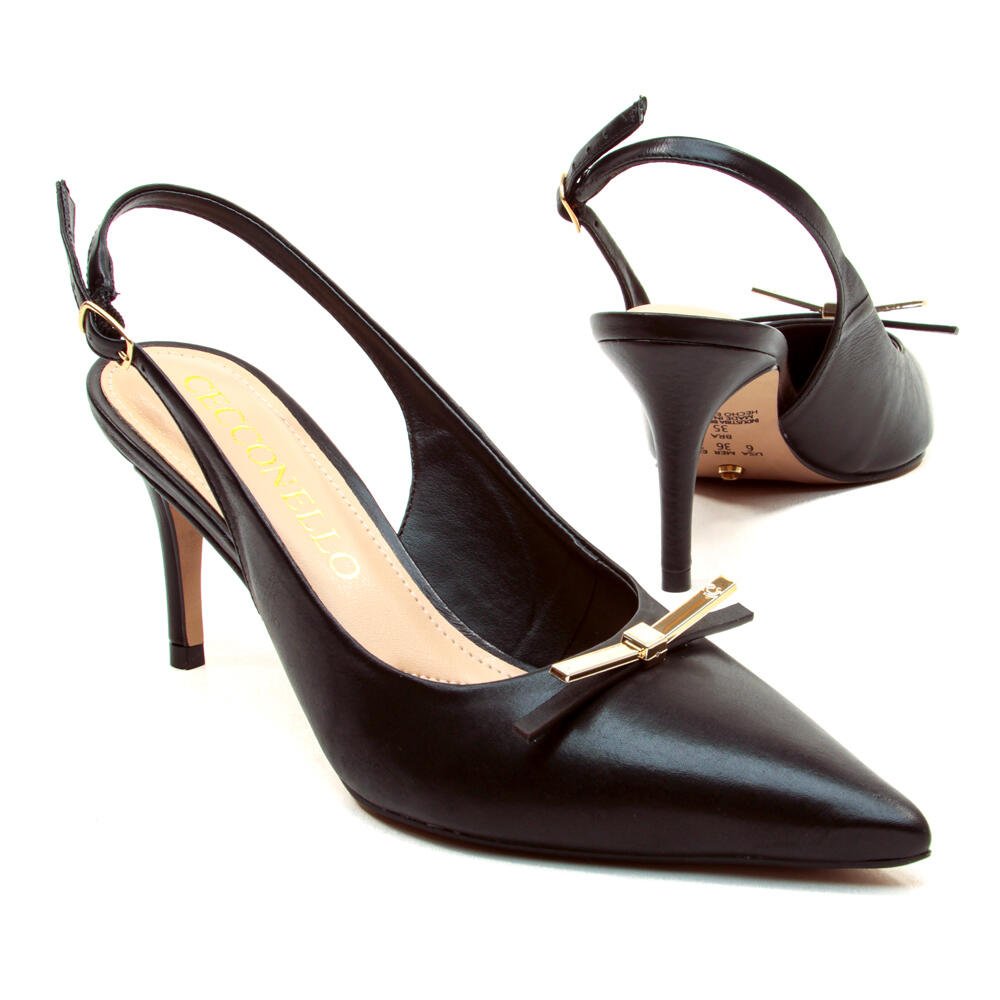 Slingback Couro Preto Salto MÉdio Cecconello 2658009-4 Preto 4