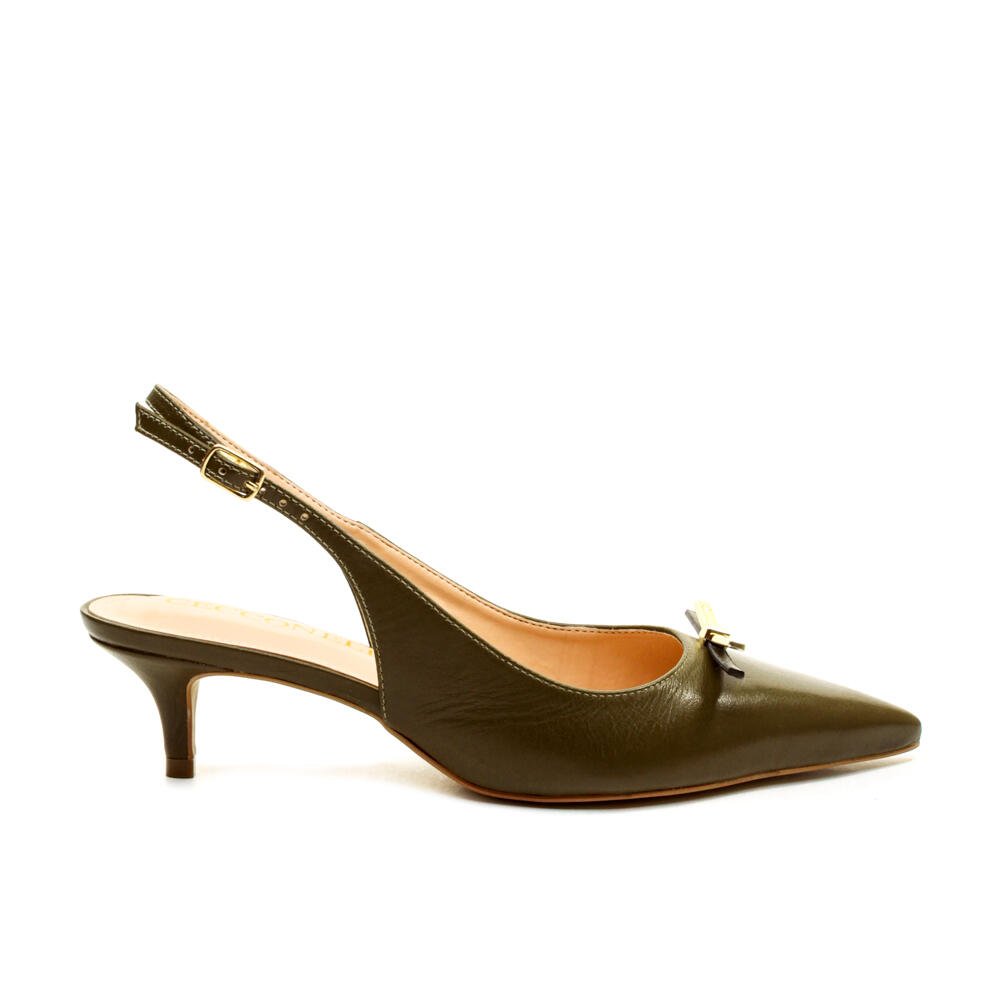 Slingback Couro Verde Salto Baixo Cecconello 2629013-2