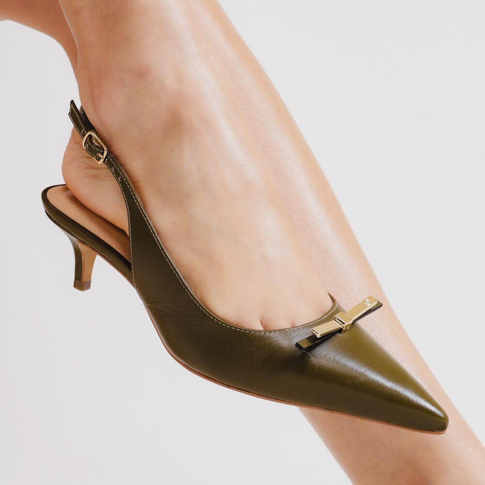 Slingback Couro Verde Salto Baixo Cecconello 2629013-2 Verde 2