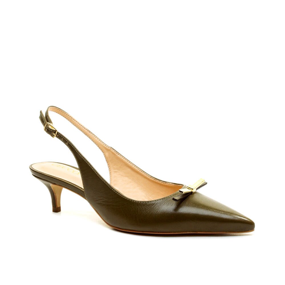 Slingback Couro Verde Salto Baixo Cecconello 2629013-2