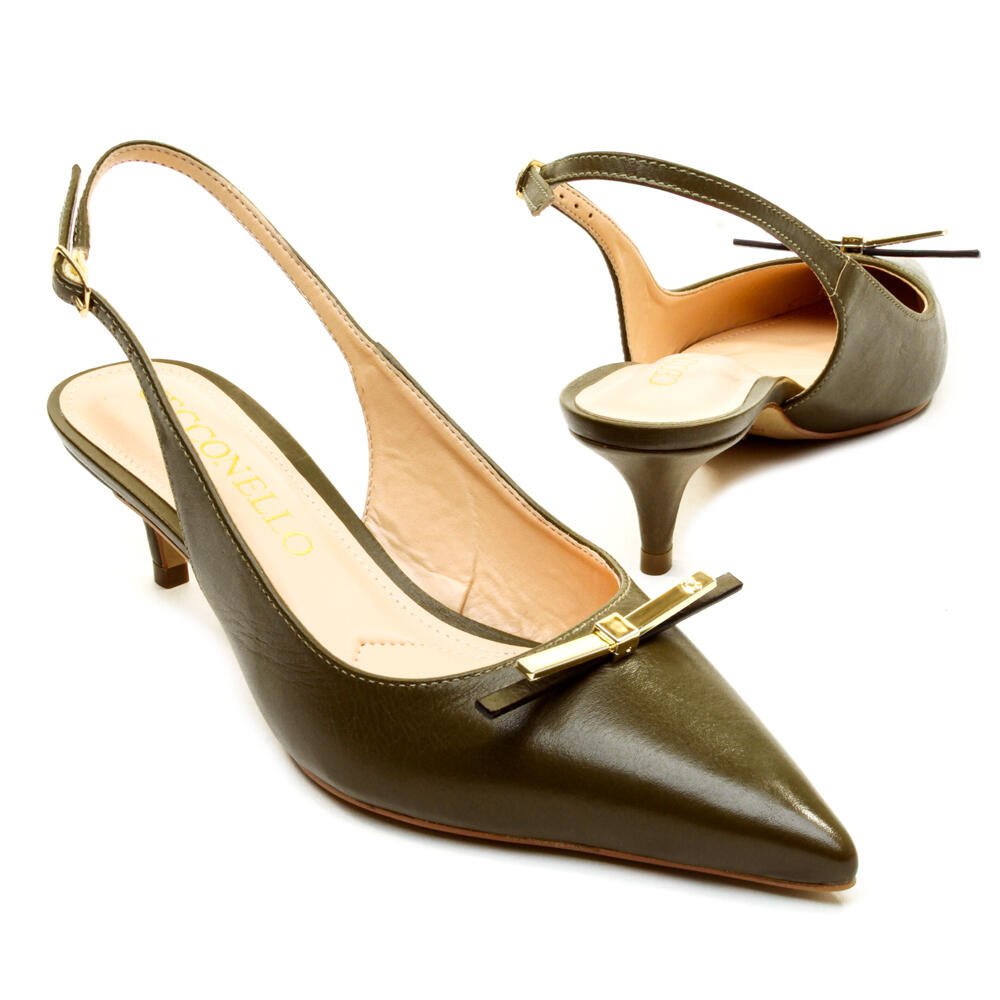 Slingback Couro Verde Salto Baixo Cecconello 2629013-2 Verde 3
