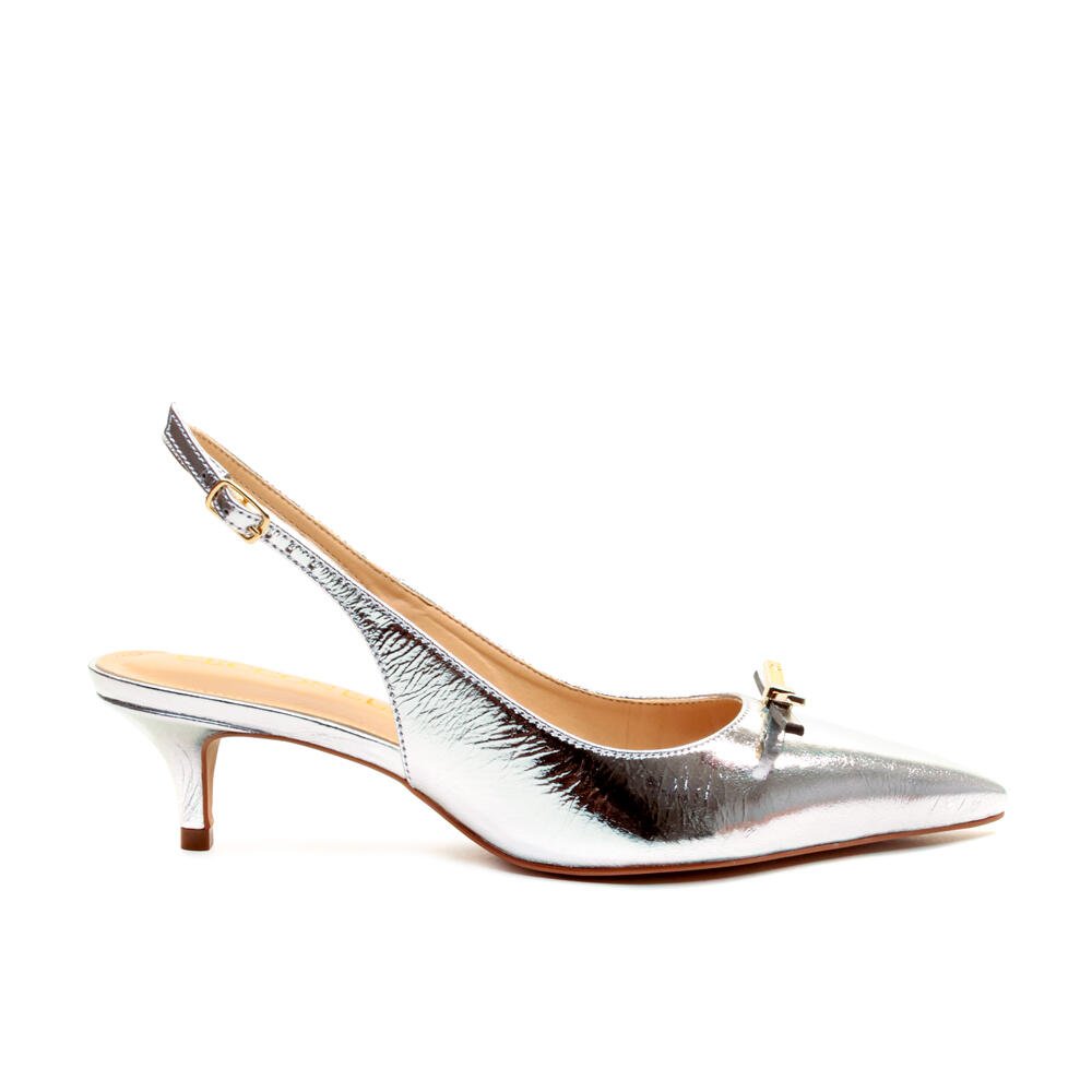Slingback Couro Prata Salto Baixo Cecconello 2629013-3
