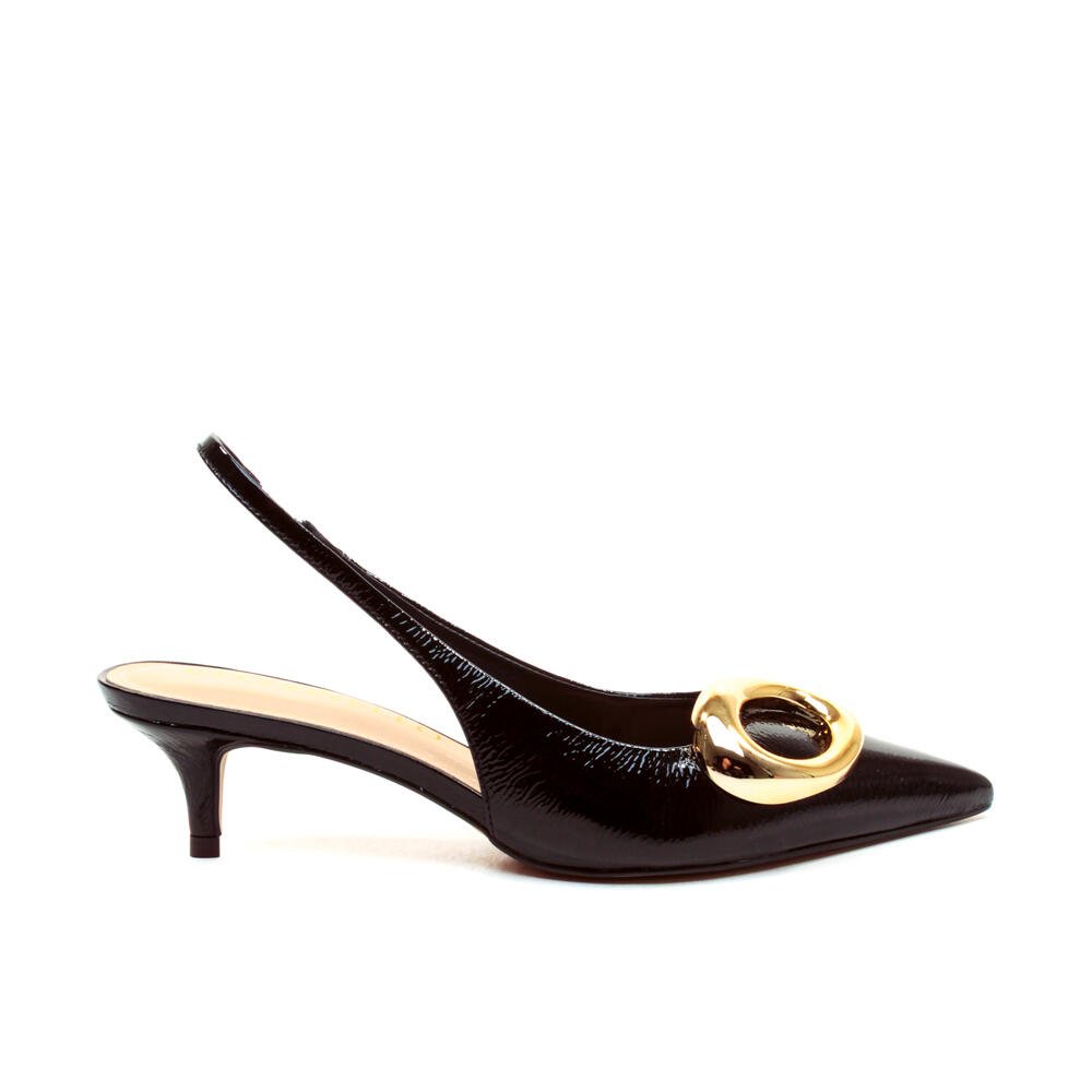 Slingback Couro Preto Salto Baixo Cecconello 2629015-2