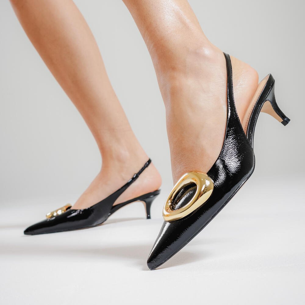 Slingback Couro Preto Salto Baixo Cecconello 2629015-2 Preto 2