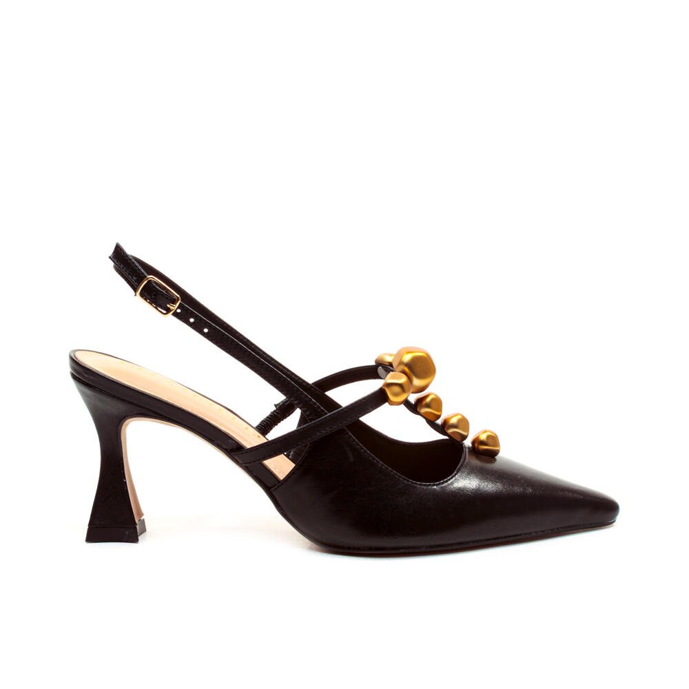 Slingback Couro Preto Salto Médio Cecconello 2632011-3