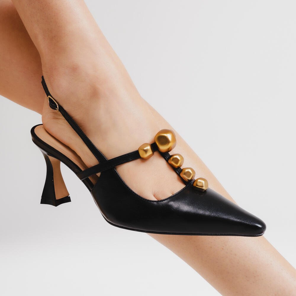 Slingback Couro Preto Salto Médio Cecconello 2632011-3 Preto 2