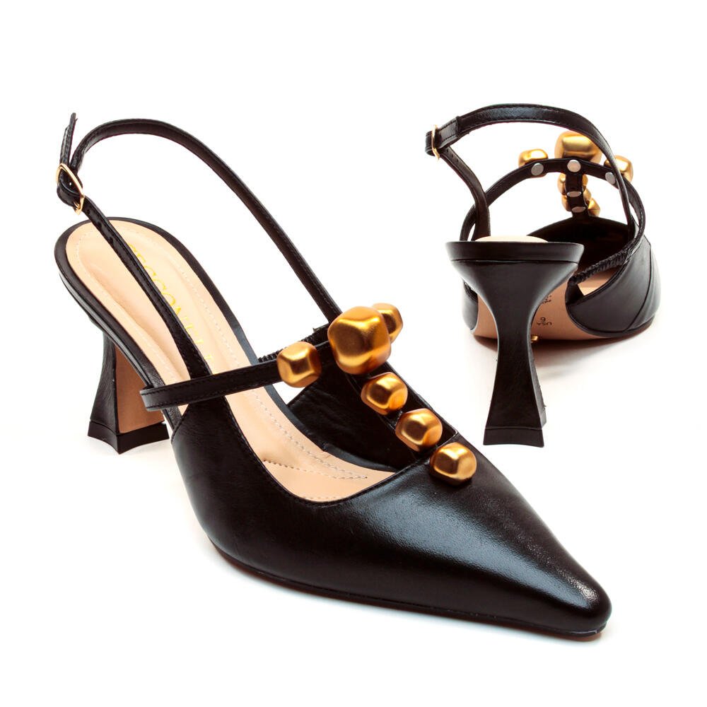 Slingback Couro Preto Salto Médio Cecconello 2632011-3 Preto 5
