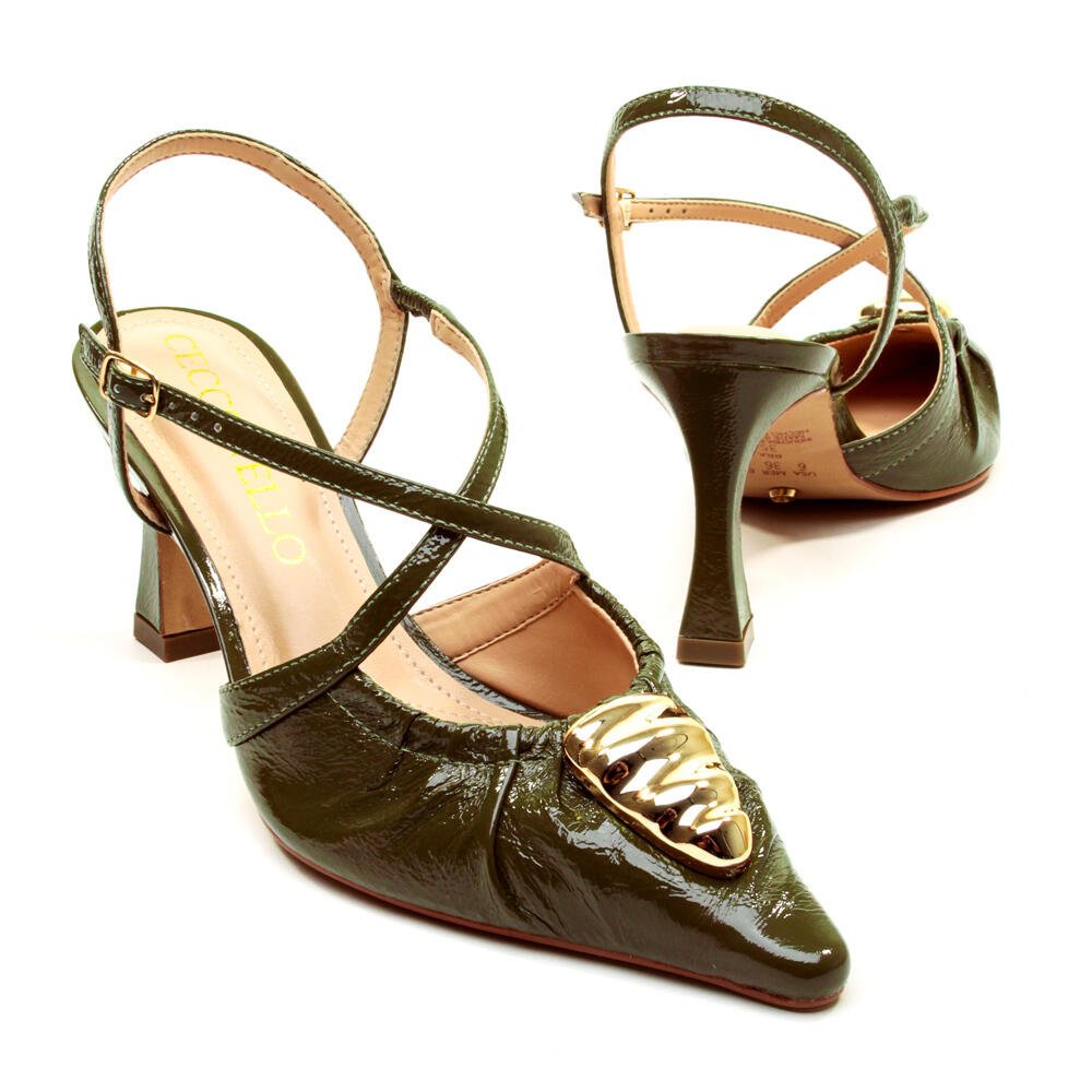Slingback Couro Verde Salto MÉdio Cecconello 2640009-2 Verde 5