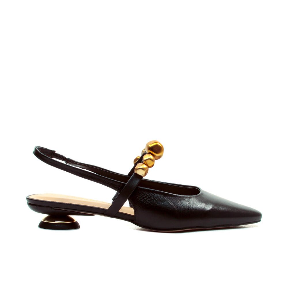 Slingback Couro Preto Salto Baixo Cecconello 2645005-4