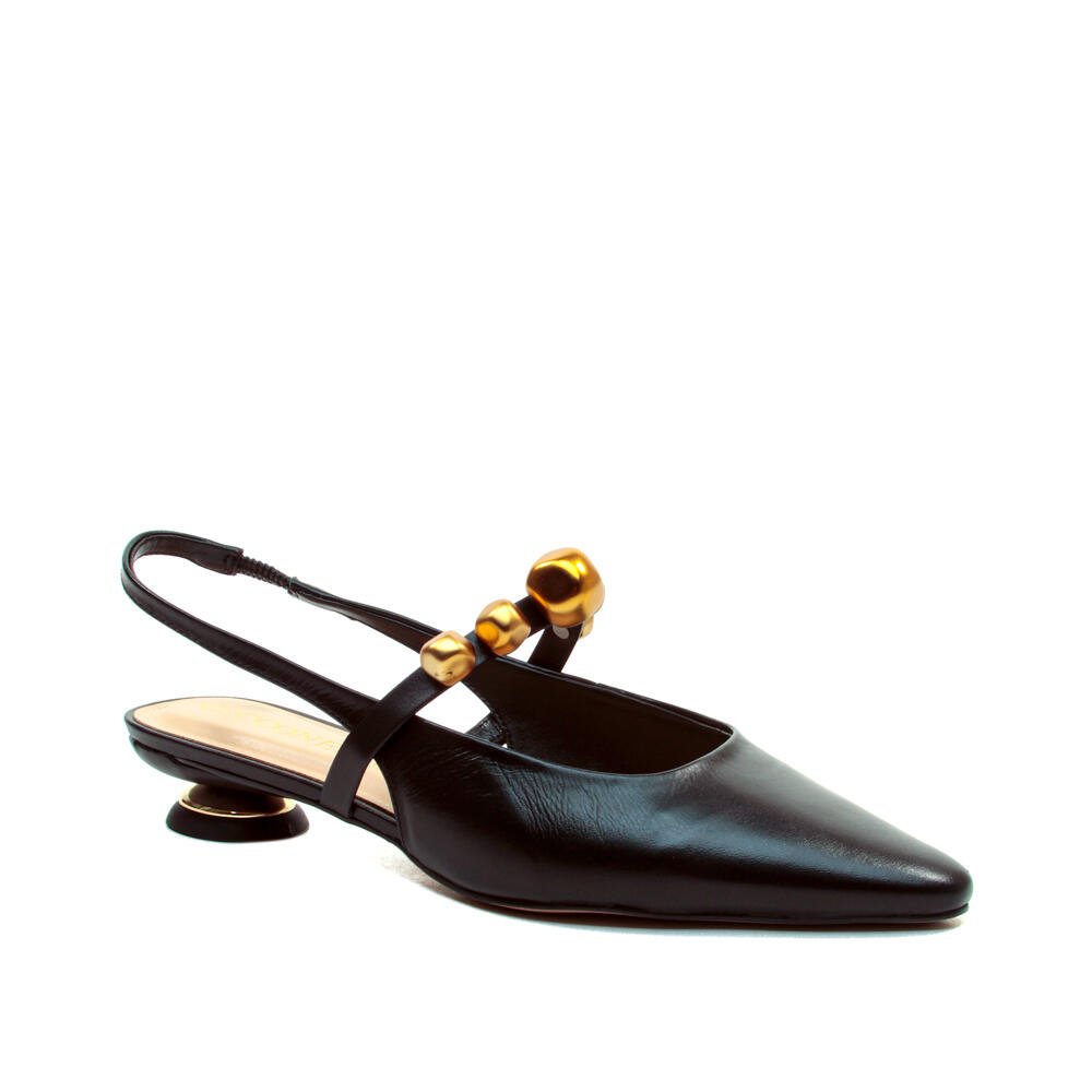 Slingback Couro Preto Salto Baixo Cecconello 2645005-4 Preto 2