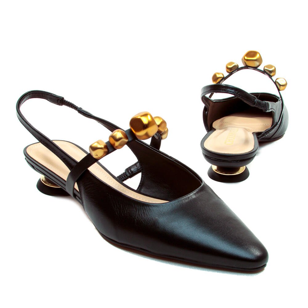 Slingback Couro Preto Salto Baixo Cecconello 2645005-4 Preto 4